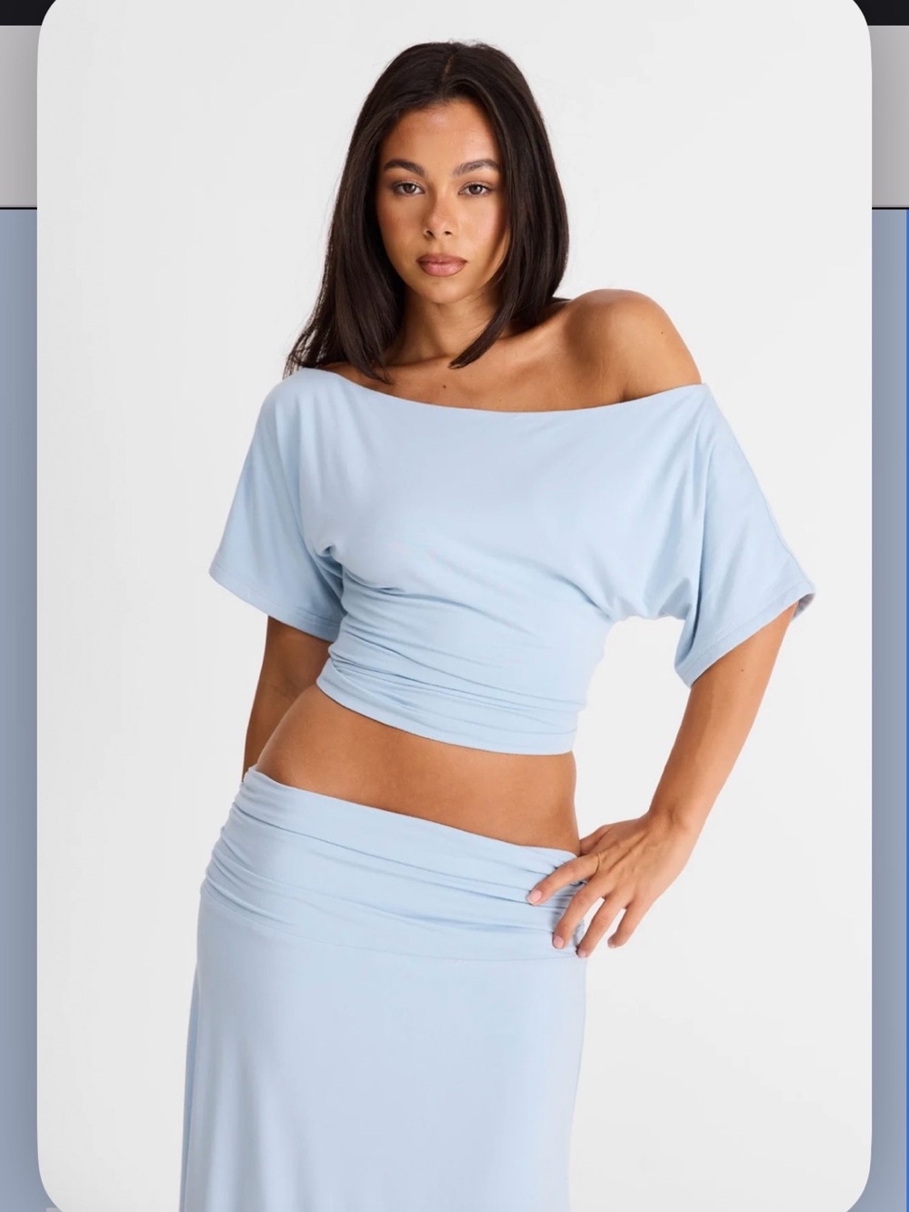 Sasha Therese Lorelei Light Blue Off-Shoulder Crop Top NWT